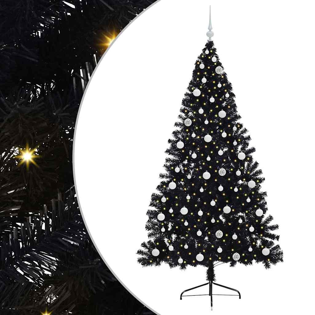 Kunstmatig Voorverlicht Kerstboom Met 300 Led Pvc Zwart 240 cm