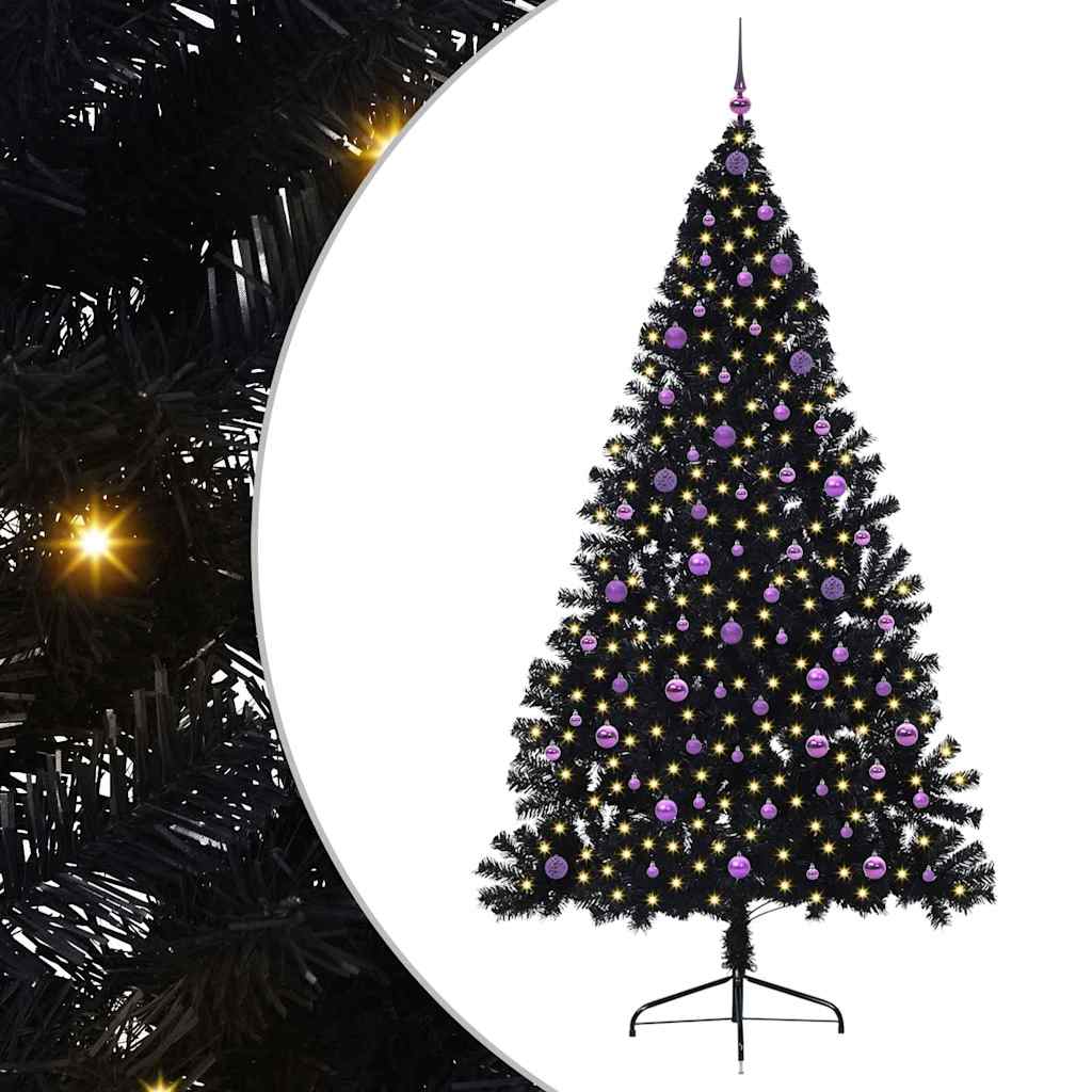Kunstmatig Voorverlicht Kerstboom Met 300 Led Pvc Zwart 240 cm