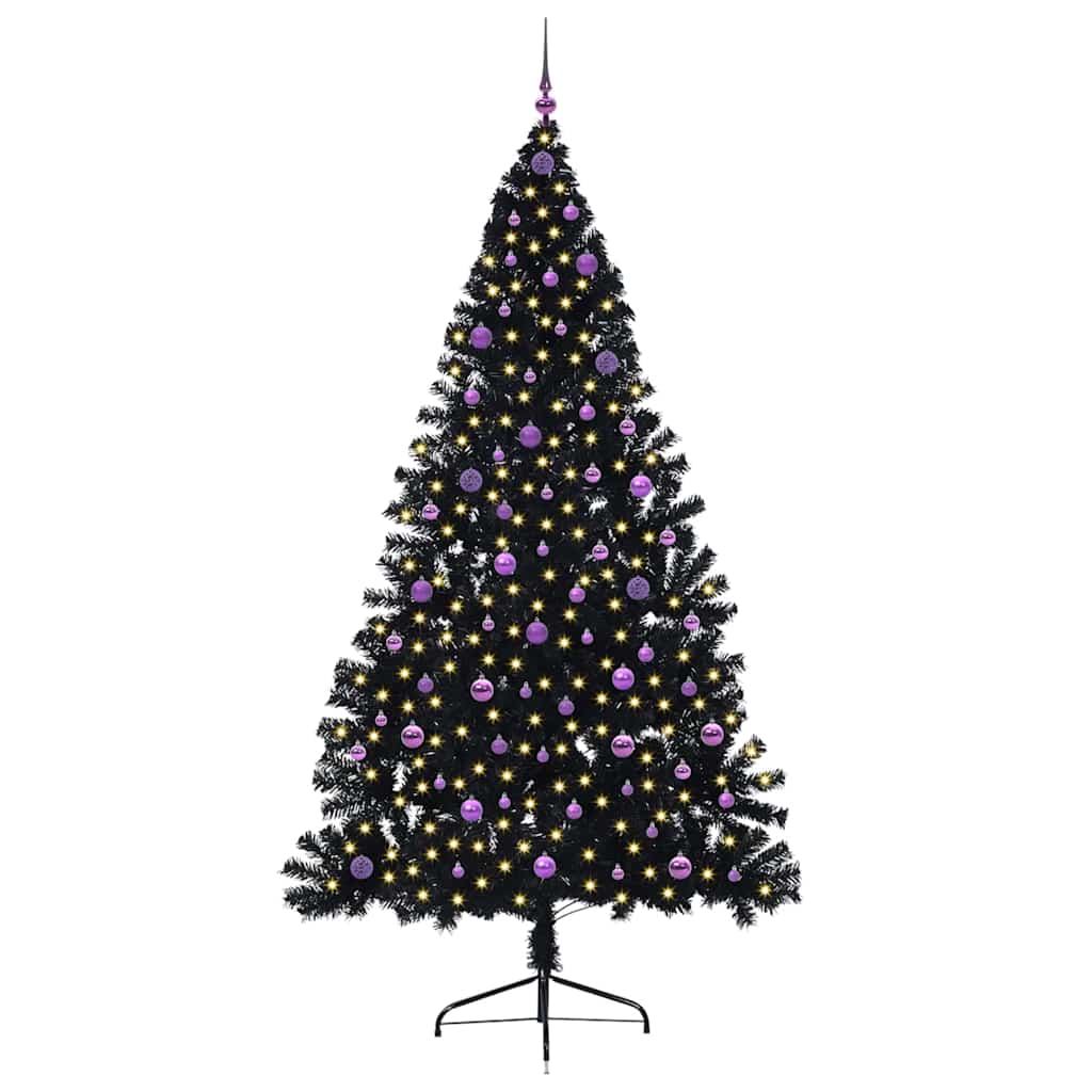 Kunstmatig Voorverlicht Kerstboom Met 300 Led Pvc Zwart 240 cm