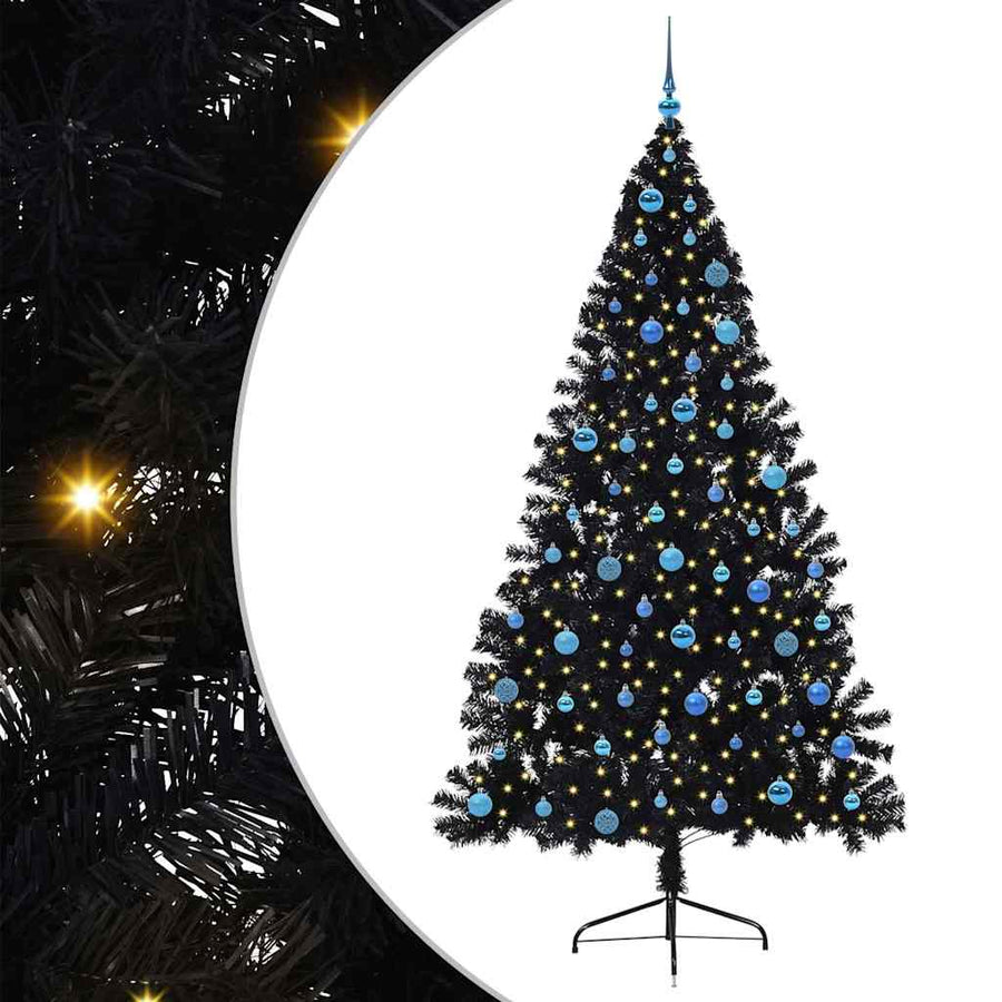 Kunstmatig Voorverlicht Kerstboom Met 300 Led Pvc Zwart 240 cm