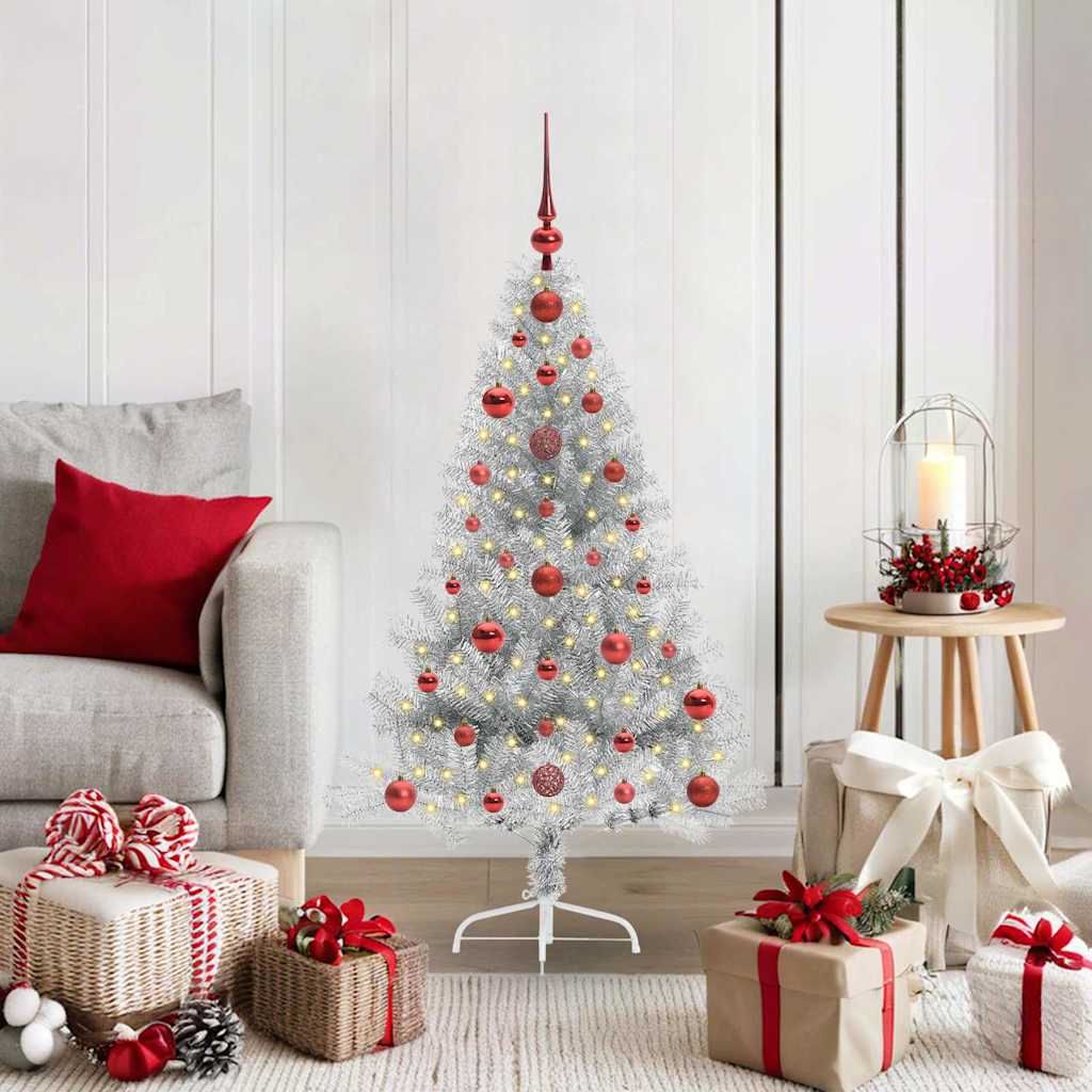 Kunstmatig Voorverlicht Kerstboom met 150 LED Zilver 120 cm PET