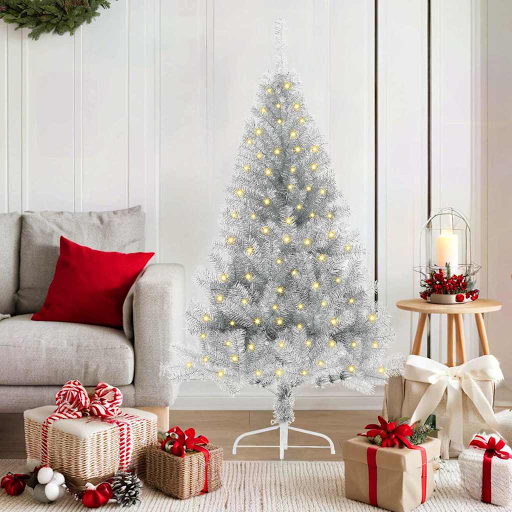 Kunstmatig Voorverlicht Kerstboom met 150 LED Zilver 150 cm PET