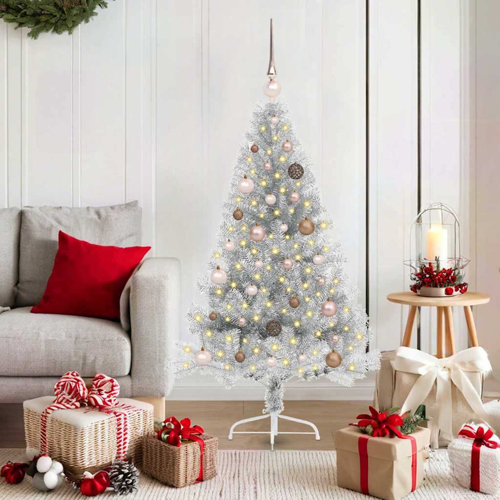 Kunstmatig Voorverlicht Kerstboom met 150 LED Zilver 150 cm PET