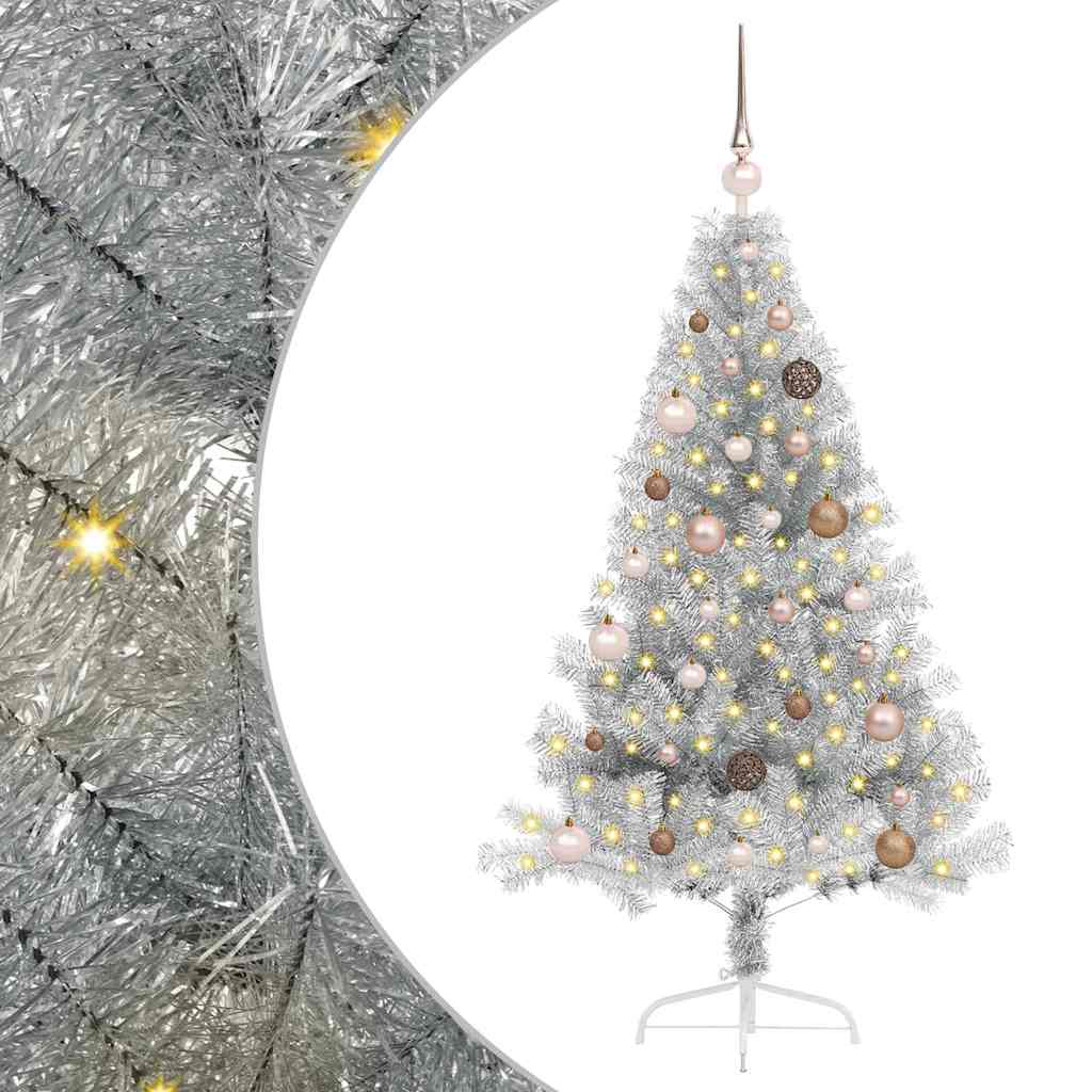 Kunstmatig Voorverlicht Kerstboom met 150 LED Zilver 150 cm PET