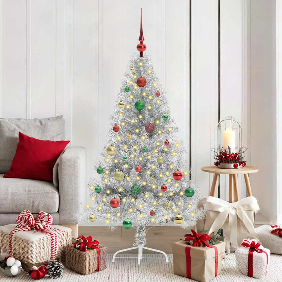 Kunstmatig Voorverlicht Kerstboom met 150 LED Zilver 150 cm PET