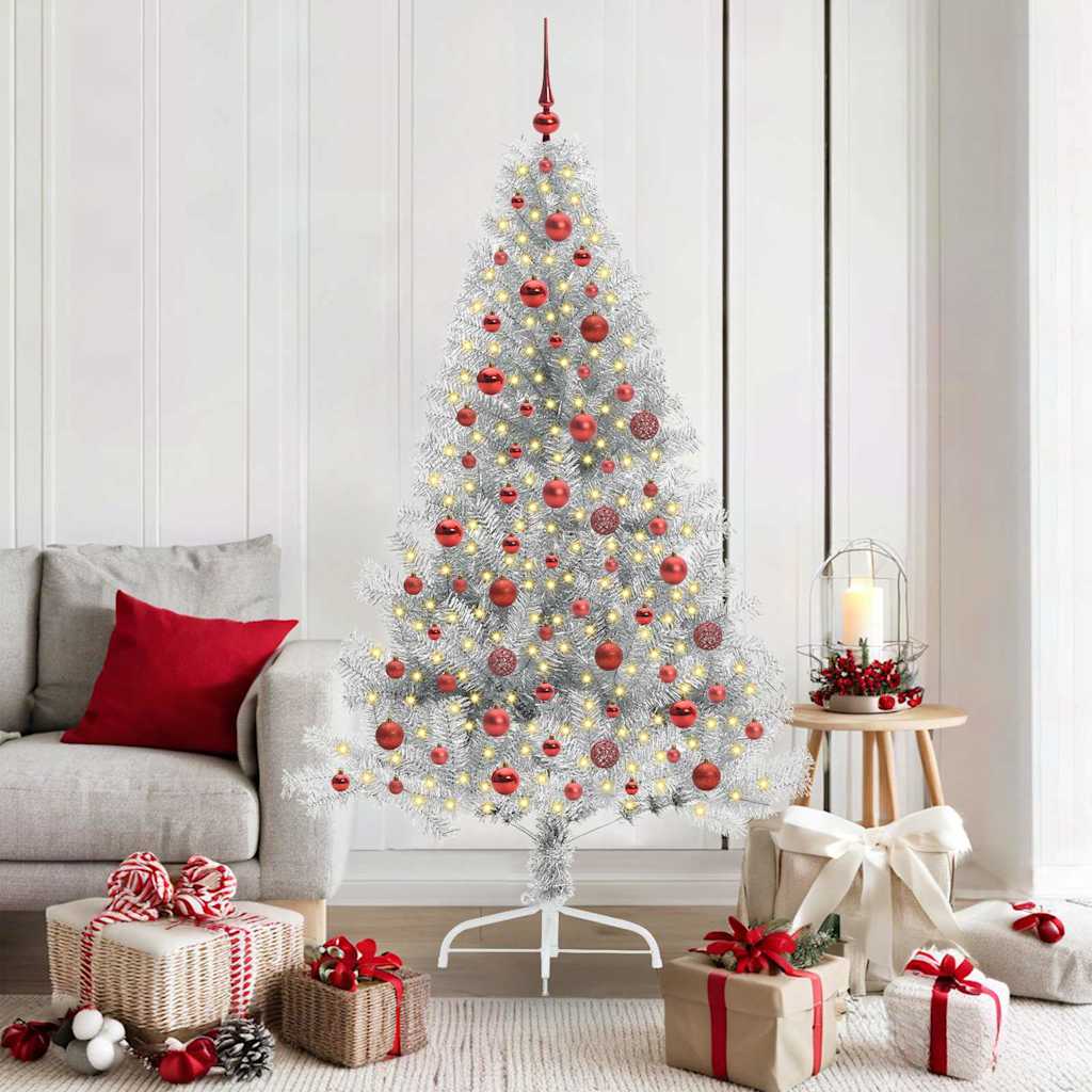 Kunstmatig Voorverlicht Kerstboom Zilver 180 cm PET