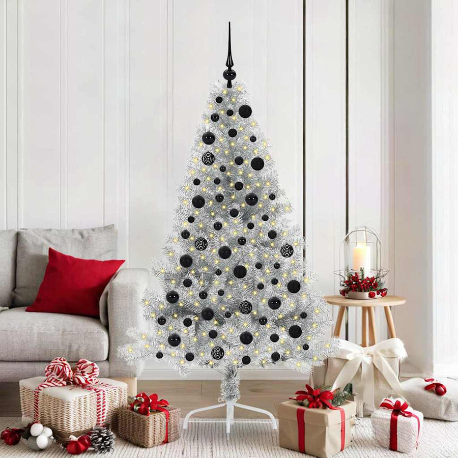 Kunstmatig Voorverlicht Kerstboom Zilver 180 cm PET