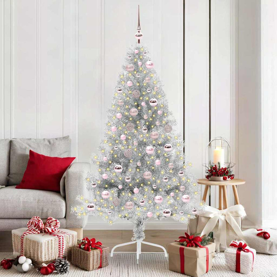 Kunstmatig Voorverlicht Kerstboom Zilver 180 cm PET
