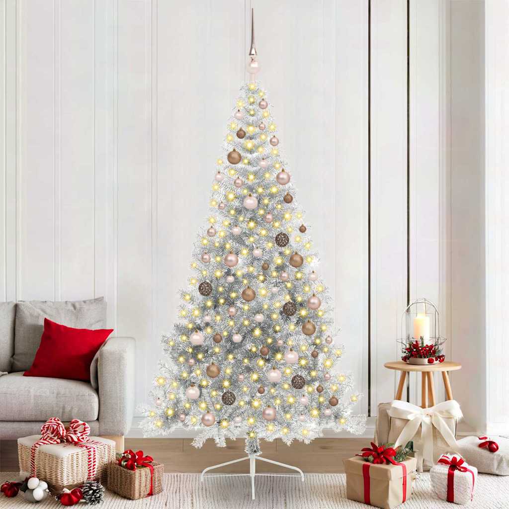 Kunstmatig Voorverlicht Kerstboom met 300 LED Zilver 210 cm PET