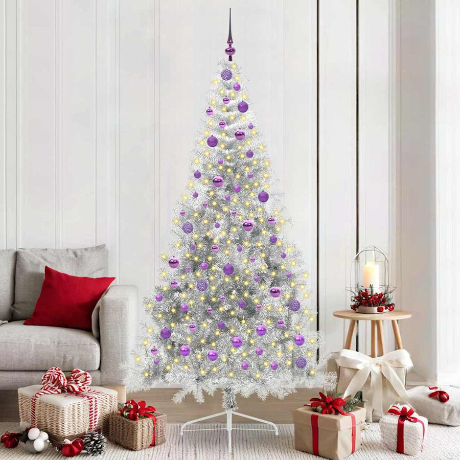 Kunstmatig Voorverlicht Kerstboom met 300 LED Zilver 210 cm PET