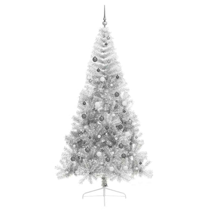 Kunstmatig Voorverlicht Kerstboom Met 300 Led Pet Zilver 240 cm met 120 witte/grijze ballen