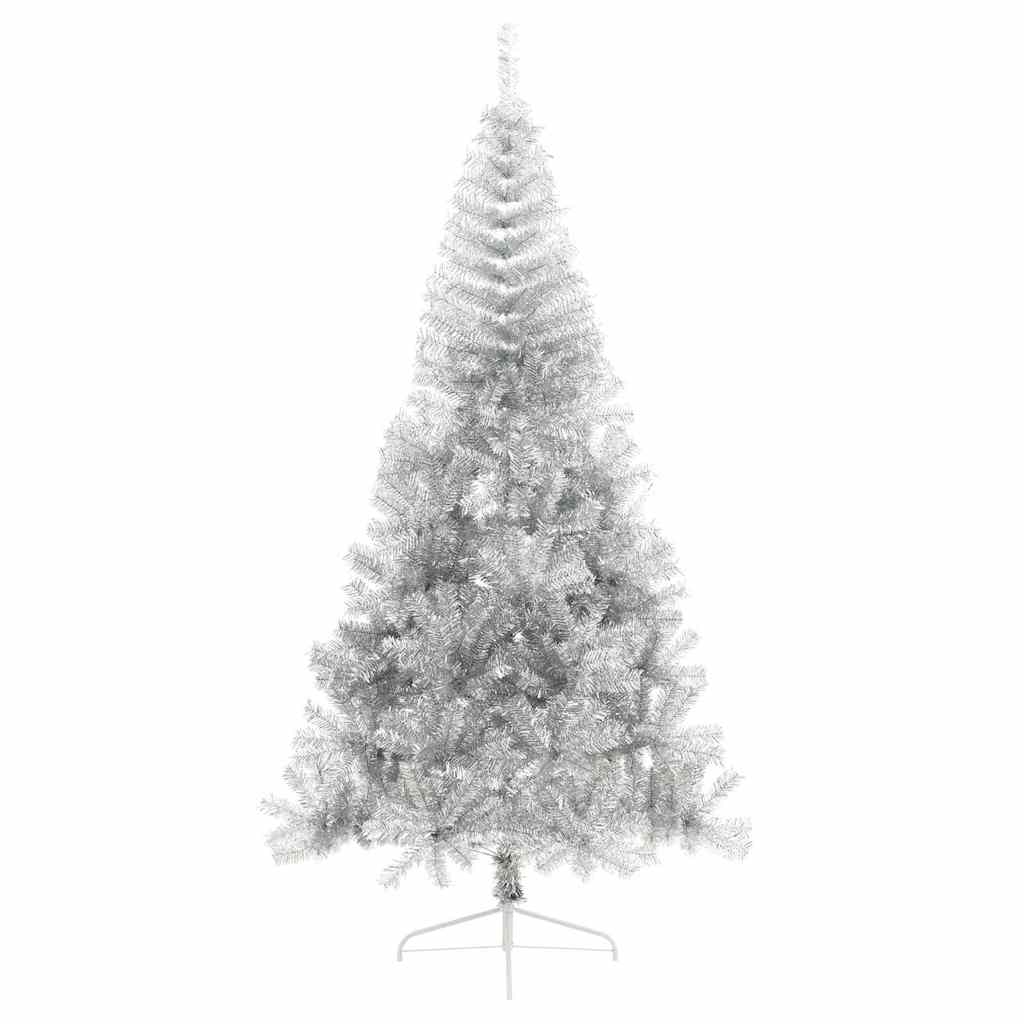 Kunstmatig Voorverlicht Kerstboom Met 300 Led Pet Zilver 240 cm met 120 witte/grijze ballen