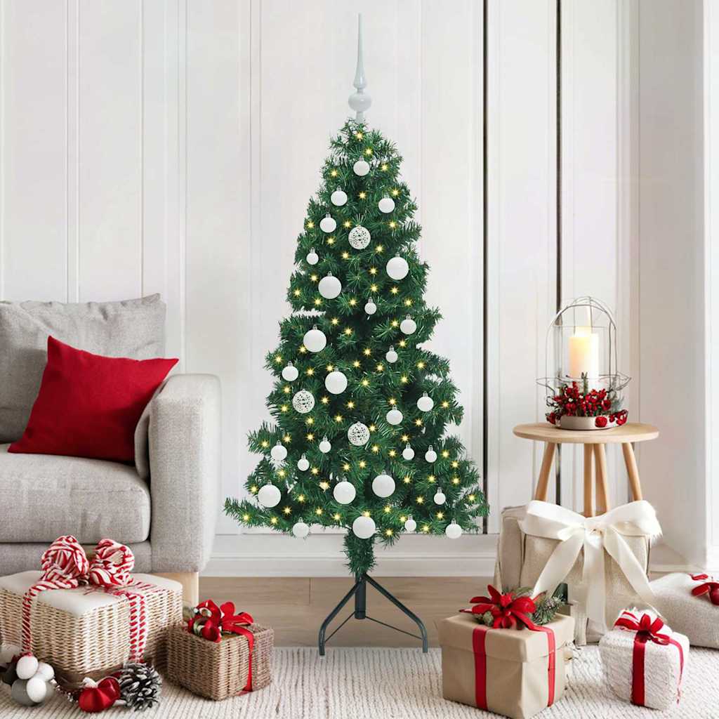 Hoek Kunstkerstboom met 150 LED Groen 150 cm PVC en Metaal