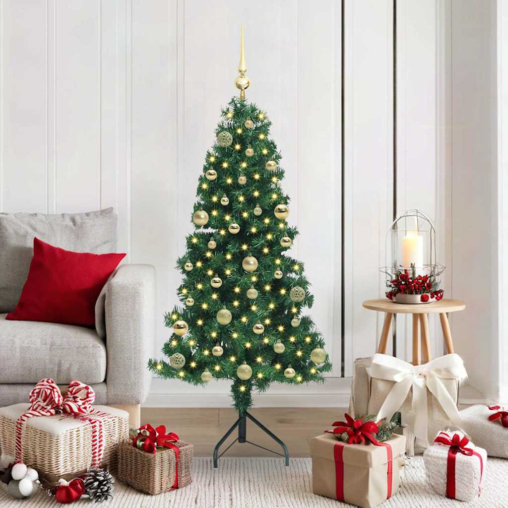Hoek Kunstkerstboom met 150 LED Groen 150 cm PVC en Metaal