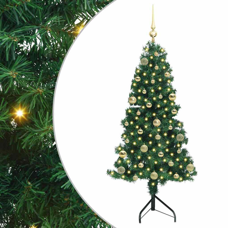 Hoek Kunstkerstboom met 150 LED Groen 150 cm PVC en Metaal