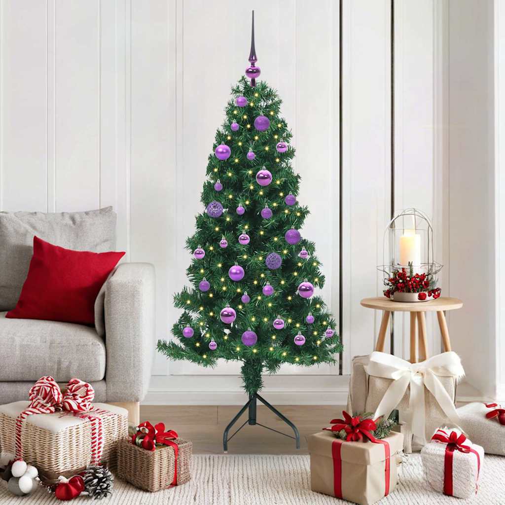 Hoek Kunstkerstboom met 150 LED Groen 150 cm PVC en Metaal