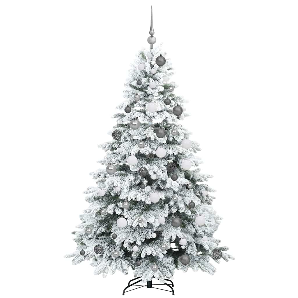 Kunstkerstboom Met 300 Led Met Standaard Pe En Pvc 180 cm Wit met LED's en witte/grijze ballen