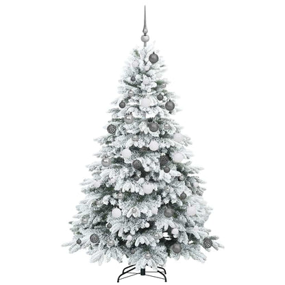 Kunstkerstboom Met 300 Led Met Standaard Pe En Pvc 180 cm Wit met LED's en witte/grijze ballen
