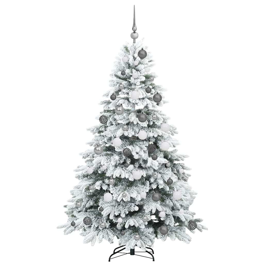 Kunstkerstboom Met 300 Led Met Standaard Pe En Pvc 180 cm Wit met LED's en witte/grijze ballen