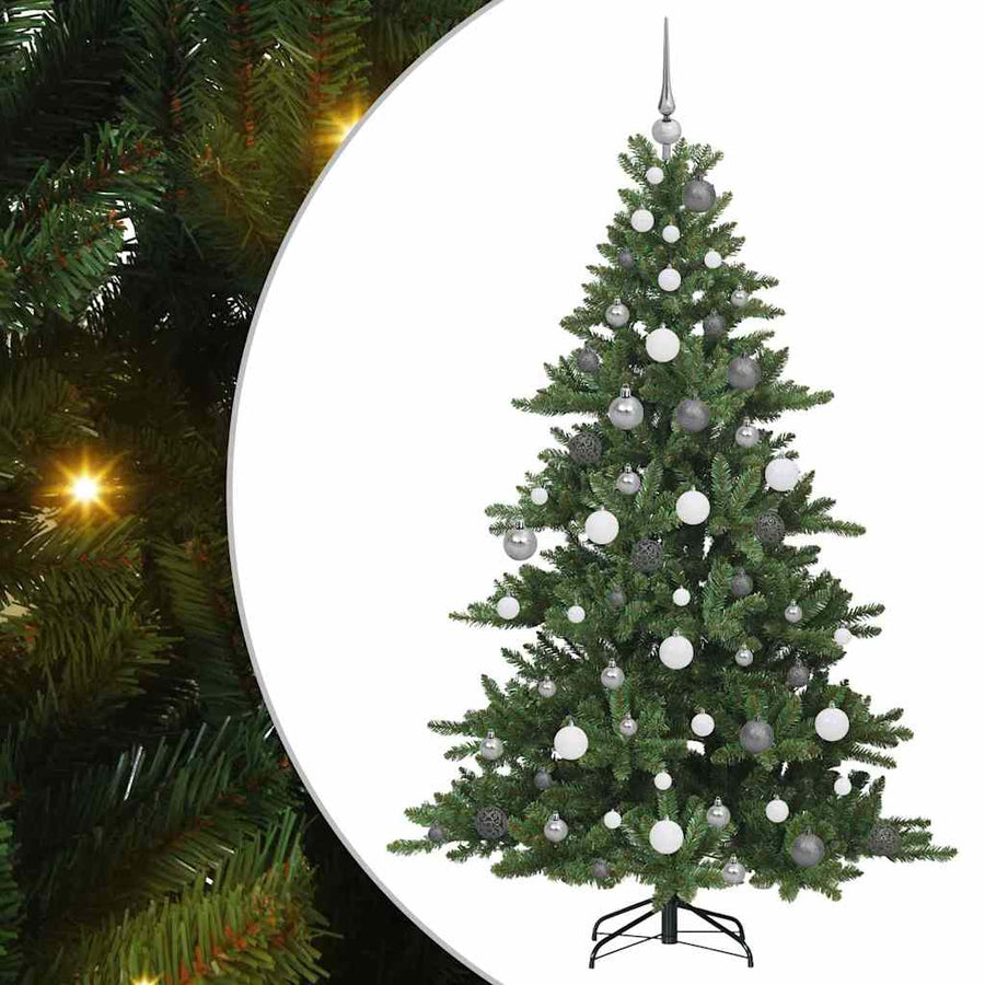 Kunstmatige Inklapbare Kerstboom Pvc En Staal 180 cm Groen met LED's en witte/grijze ballen