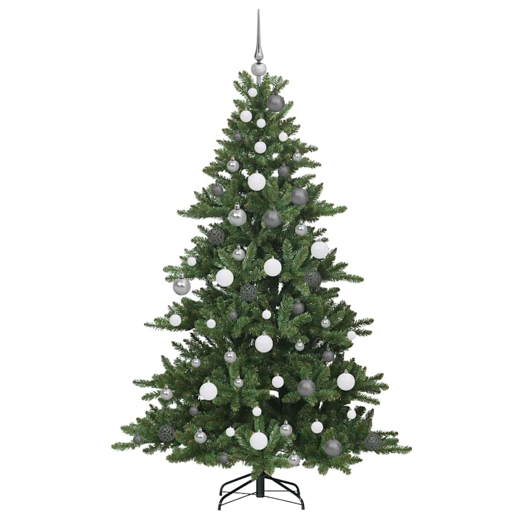 Kunstmatige Inklapbare Kerstboom Pvc En Staal 180 cm Groen met LED's en witte/grijze ballen