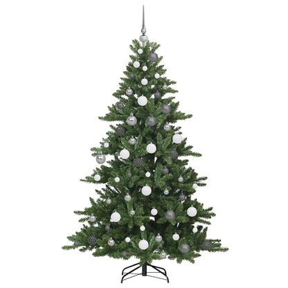 Kunstmatige Inklapbare Kerstboom Pvc En Staal 180 cm Groen met LED's en witte/grijze ballen