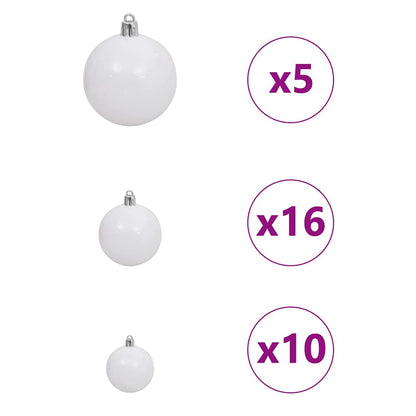 Kunstmatige Inklapbare Kerstboom Pvc En Staal 180 cm Groen met LED's en witte/grijze ballen