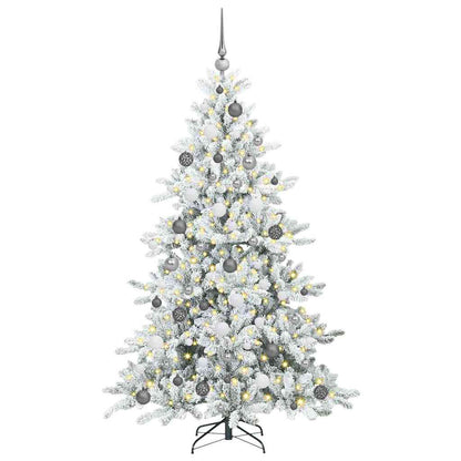 Kunstmatige Inklapbare Kerstboom Pvc En Staal 180 cm Wit met LED's en witte/grijze ballen