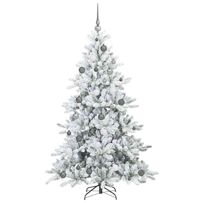 Kunstmatige Inklapbare Kerstboom Pvc En Staal 180 cm Wit met LED's en witte/grijze ballen