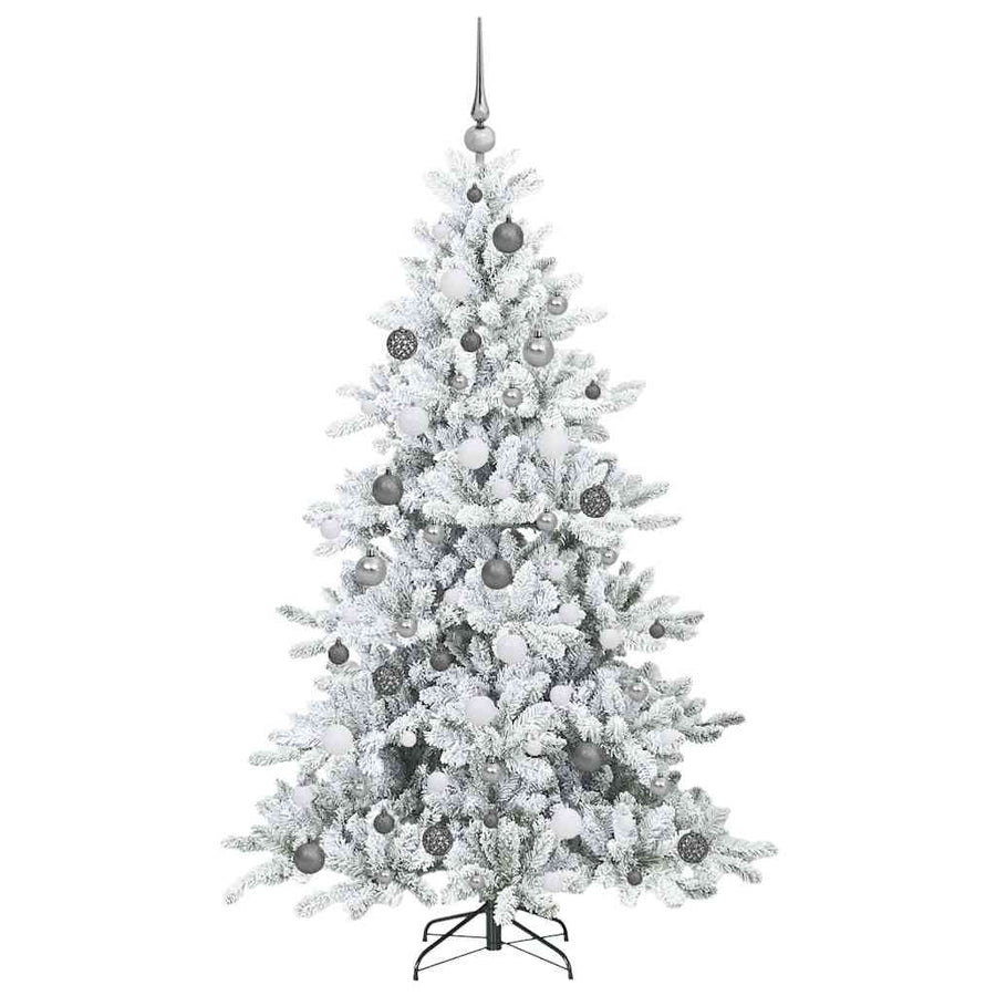 Kunstmatige Inklapbare Kerstboom Pvc En Staal 180 cm Wit met LED's en witte/grijze ballen