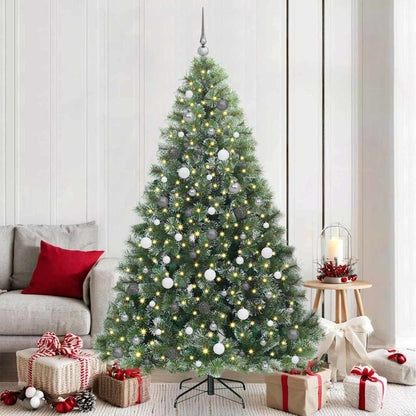 Kunstkerstboom Met 300 Led Met Standaard Groen Pe En Pvc 210 cm Wit met LED's en witte/grijze ballen