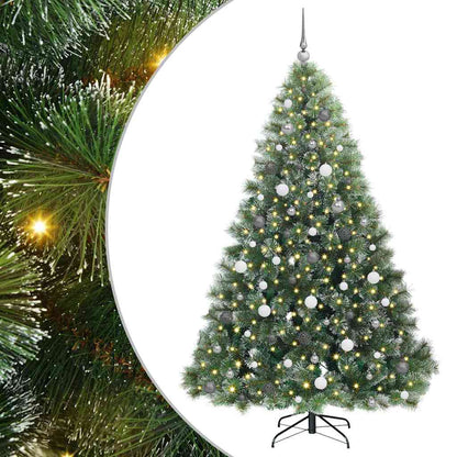 Kunstkerstboom Met 300 Led Met Standaard Groen Pe En Pvc 210 cm Wit met LED's en witte/grijze ballen