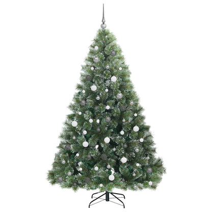 Kunstkerstboom Met 300 Led Met Standaard Groen Pe En Pvc 210 cm Wit met LED's en witte/grijze ballen