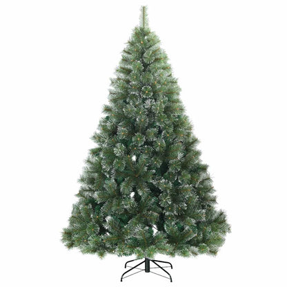 Kunstkerstboom Met 300 Led Met Standaard Groen Pe En Pvc 210 cm Wit met LED's en witte/grijze ballen