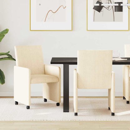 Eetstoelen met wielen 2 pcs Crème 57 x 66 x 94 cm Katoenen stof