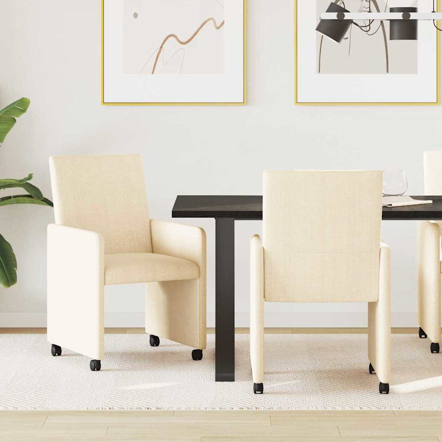 Eetstoelen met wielen 2 pcs Crème 57 x 66 x 94 cm Katoenen stof