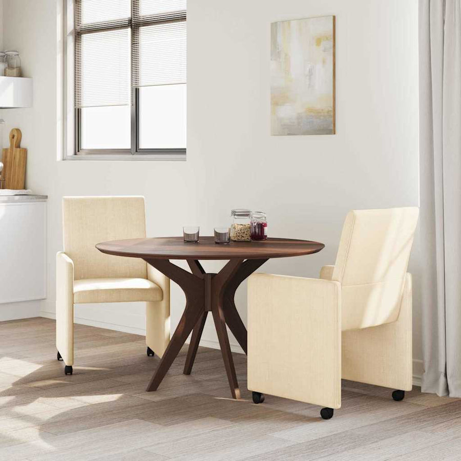 Eetstoelen met wielen 2 pcs Crème 57 x 66 x 94 cm Katoenen stof