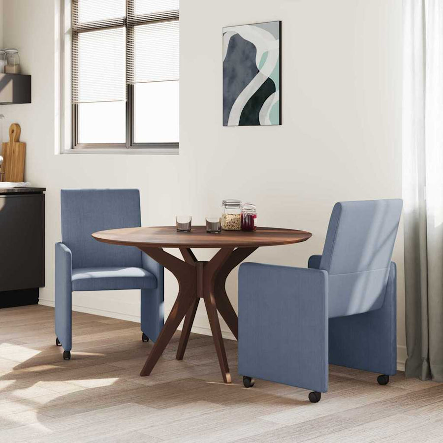 Eetstoelen met wielen 2 pcs Blauw 57 x 66 x 94 cm Katoenen stof