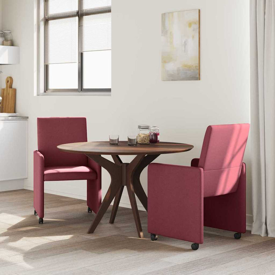 Eetstoelen met wielen 2 pcs Wijnrood 57 x 66 x 94 cm Stof