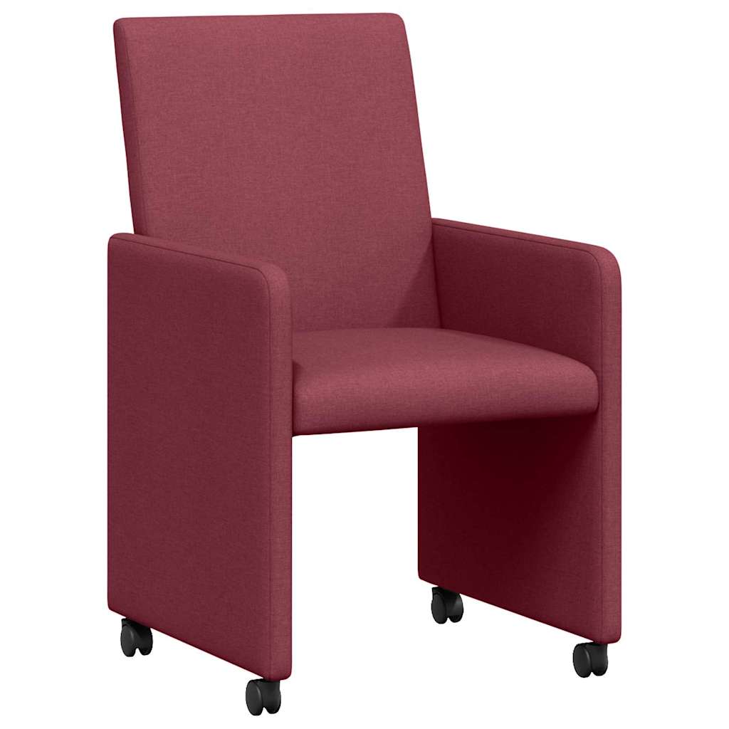 Eetstoelen met wielen 2 pcs Wijnrood 57 x 66 x 94 cm Stof