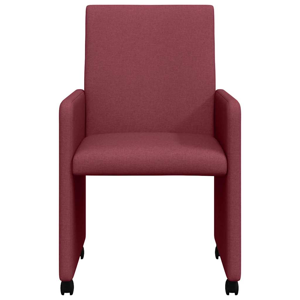 Eetstoelen met wielen 2 pcs Wijnrood 57 x 66 x 94 cm Stof