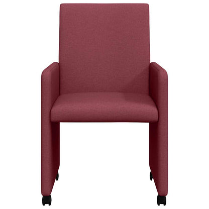 Eetstoelen met wielen 2 pcs Wijnrood 57 x 66 x 94 cm Stof