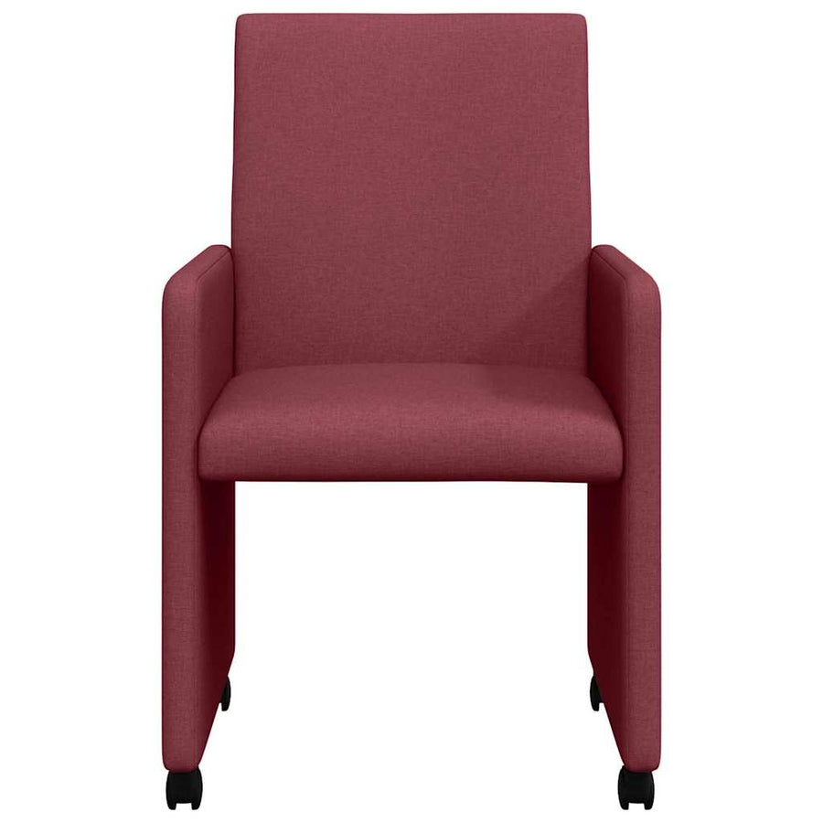Eetstoelen met wielen 2 pcs Wijnrood 57 x 66 x 94 cm Stof