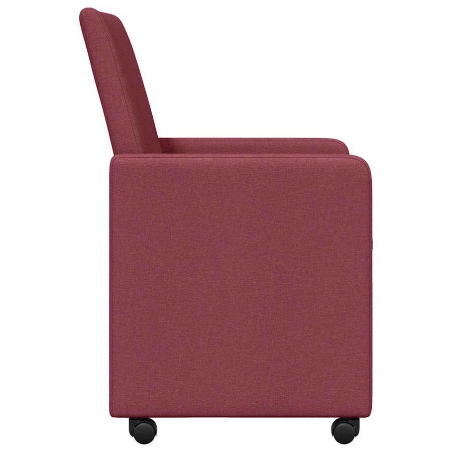 Eetstoelen met wielen 2 pcs Wijnrood 57 x 66 x 94 cm Stof