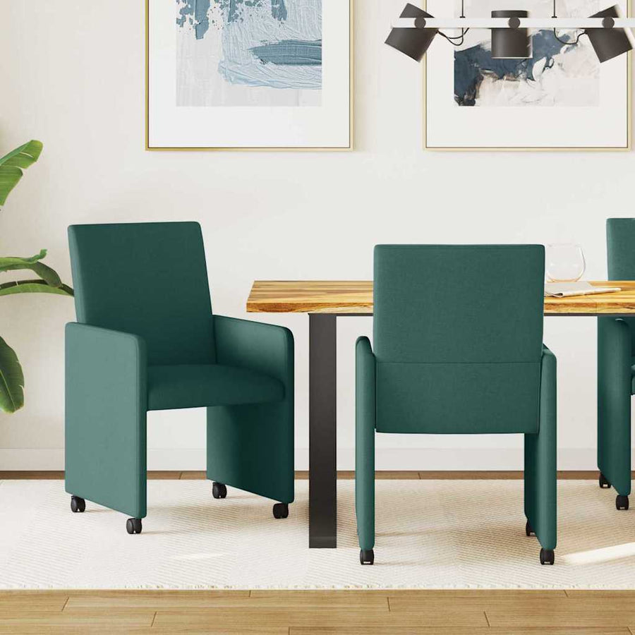 Dining Stoelen met Wielen 2 pcs Donkergroen 57 x 66 x 94 cm