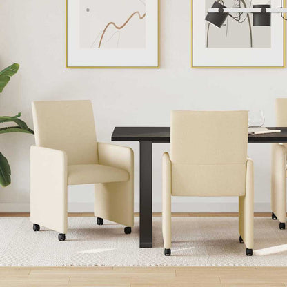 Eetstoelen met wielen 2 pcs Crème 57 x 66 x 94 cm Stof