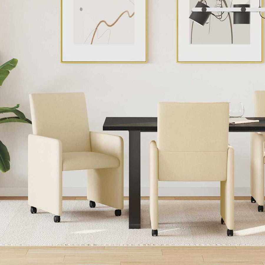 Eetstoelen met wielen 2 pcs Crème 57 x 66 x 94 cm Stof