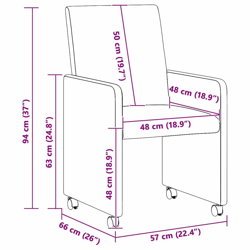 Eetstoelen met wielen 2 pcs Crème 57 x 66 x 94 cm Stof
