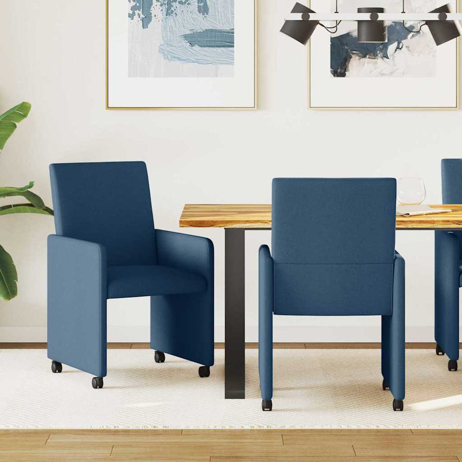 Dining Stoelen met Wielen 2 pcs Blauw 57 x 66 x 94 cm Stof