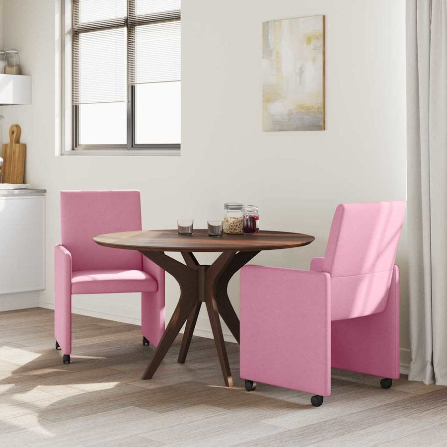 Eetstoelen met wielen 2 pcs Roze 57 x 66 x 94 cm Stof